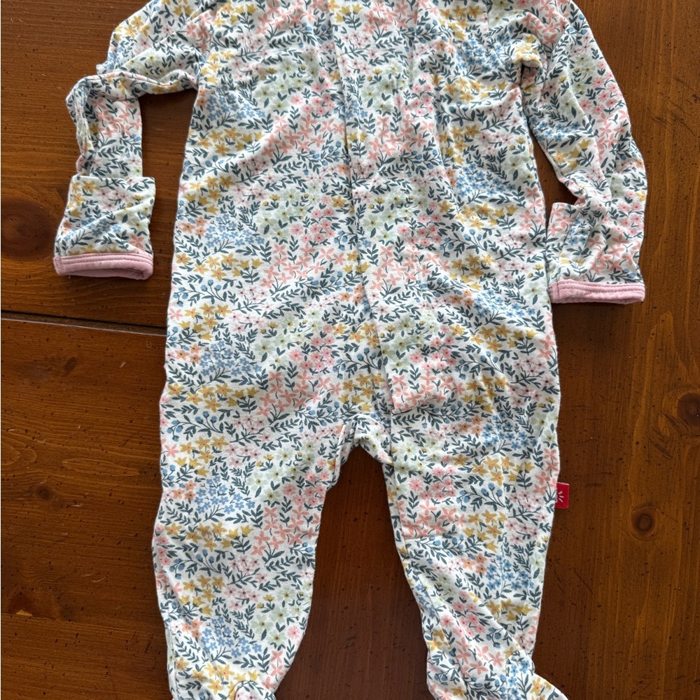 Magnetic Me Floral Footed One-Piece in Pink, Blue, Yellow and Cream